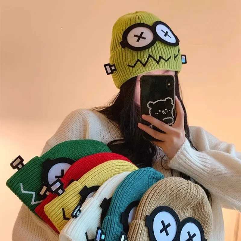 Beanie/Skull Caps Funny and cute knitted woolen hat for women in autumn and winter style cartoon warm and cold-proof woolen hat showing small face Q