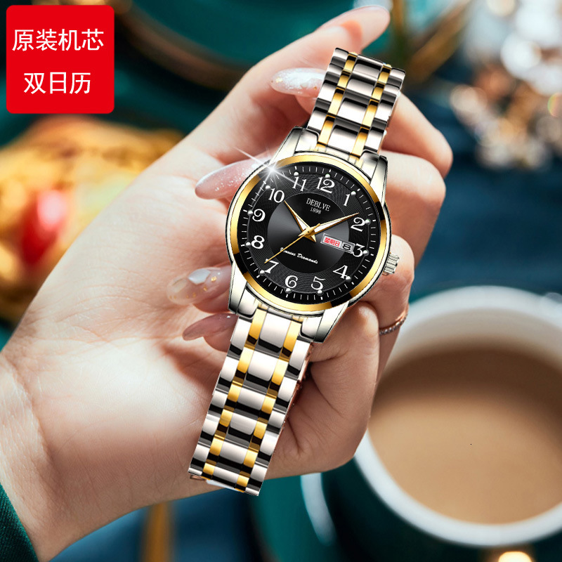 Wrist Watch Women's Fashion Ultra-Thin Steel Band Dual Calendar Luminous Waterproof Trendy Digital Korean Style Quartz Non- ljh321