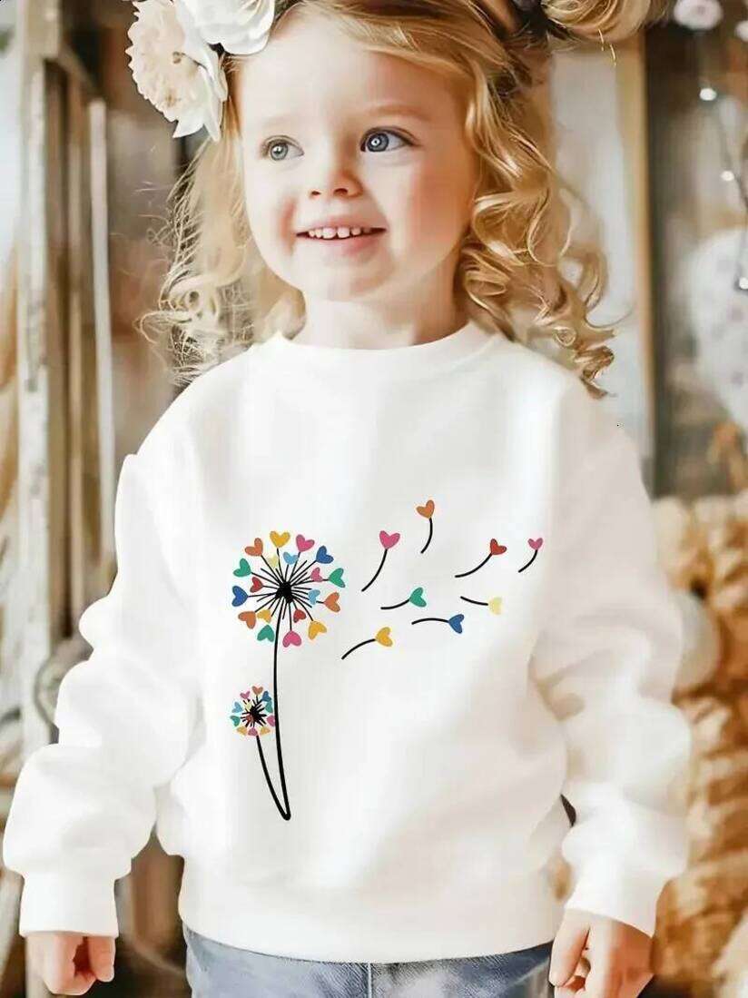 Girls Hoodie Colorful Dandelion Pattern Printed Crew Neck Sweatshirt Printed Unisex Childrens pullover Clothing Youthful Fashionable Crew Neck S