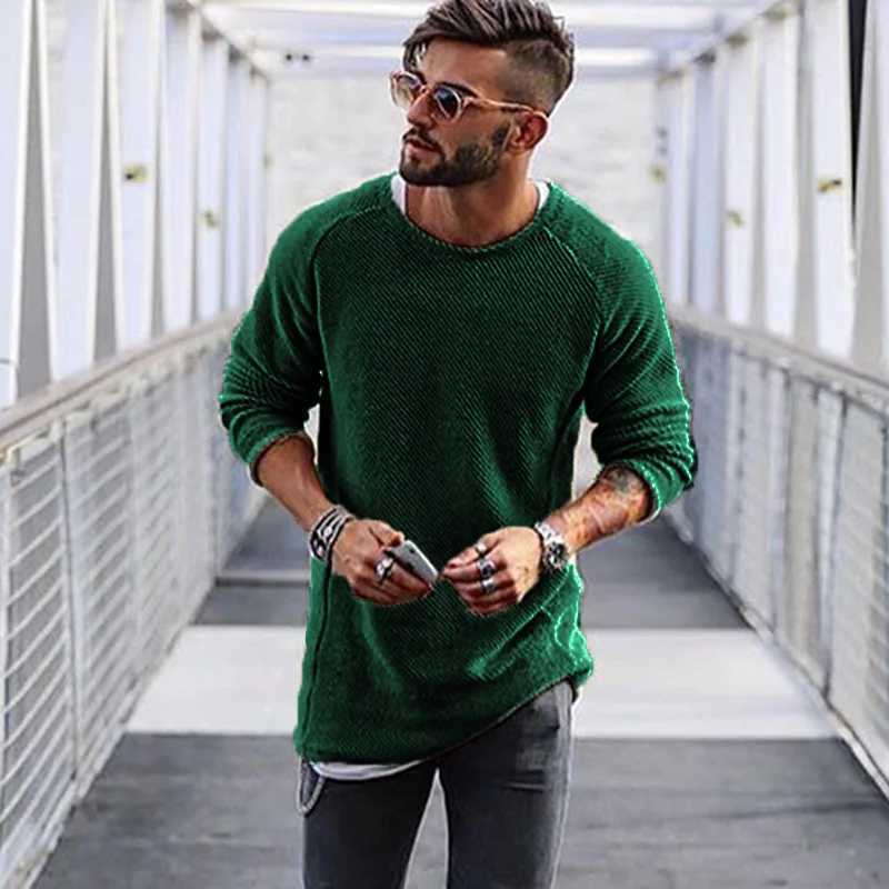 Solid Sweater Flat Knitted Jumpers O Neck Men Pullovers Long Slve Loose Standard Wool Vintage 2025 Slight Strech Winter M261016