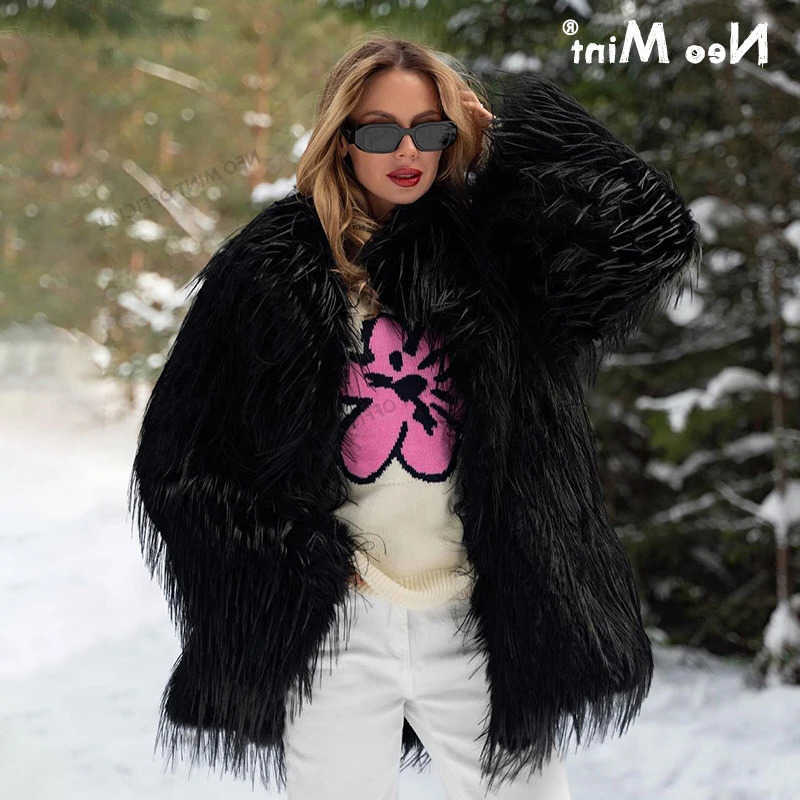 Mint Neo 2024 Winter Furry Fur Coat Long Women Tassels Fluffy Fur Jacket Strtwear Super Warm Overcoat S261016I7YH