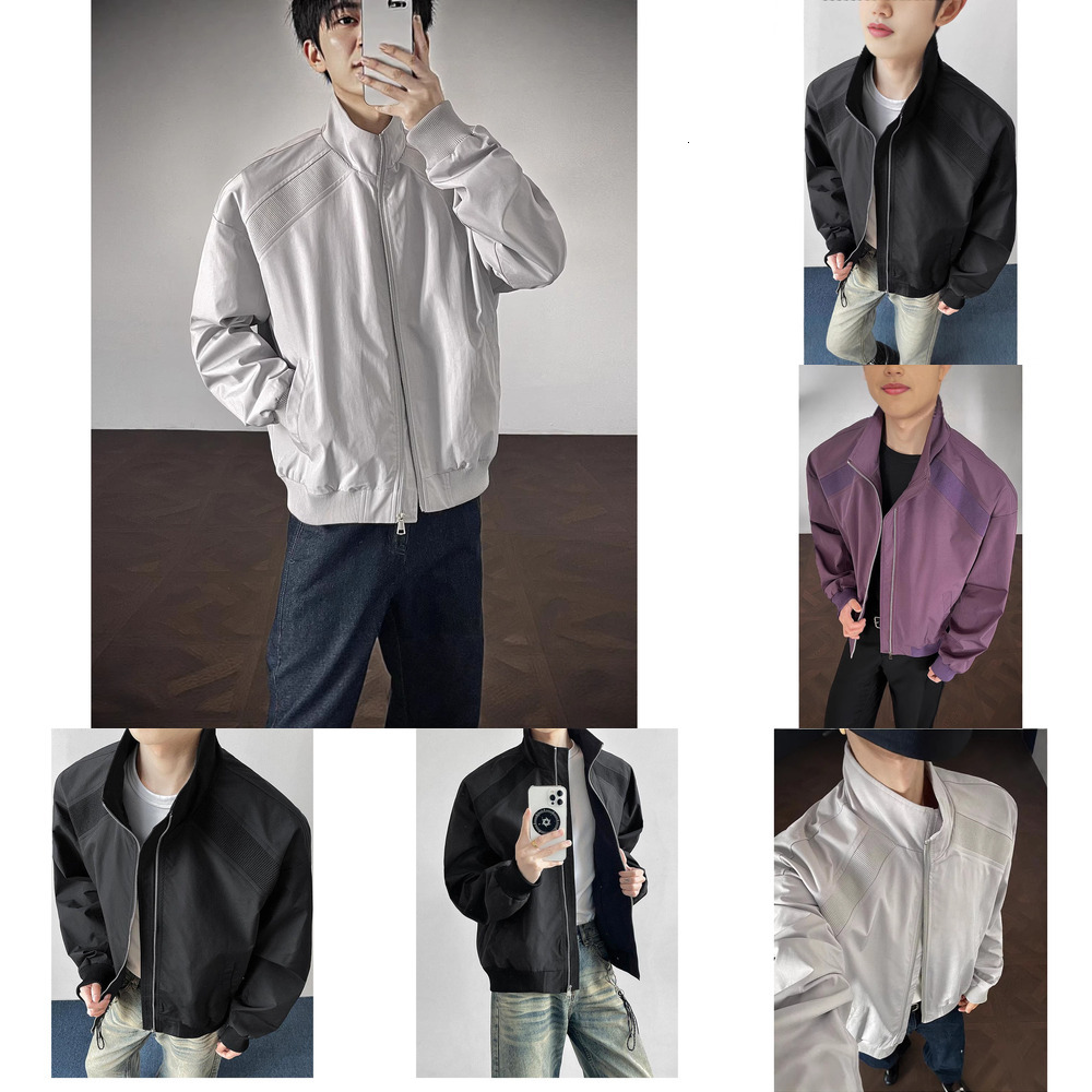 American-style trendy brand deconstructed patchwork stand-collar flight jacket for men and women, spring and autumn, high-end purple loose-fitting z