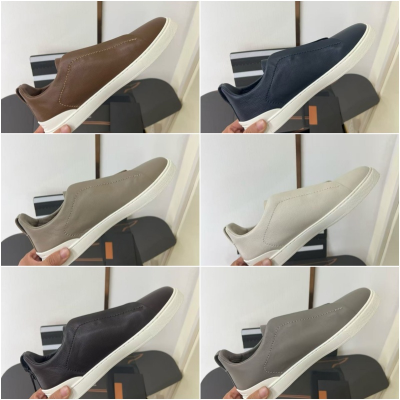 2026 New Design Men Slip On Casual Sneakers, Soft Leather Upper Flat Board Shoes, All Season Breathable Daily Walking Shoes For Men