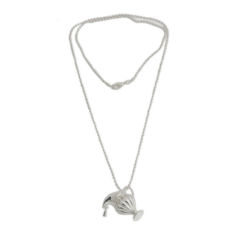 design: silver flower pot pendant necklace for women, 2025 new collection, unique and creative vase-shaped teardrop sweater chain