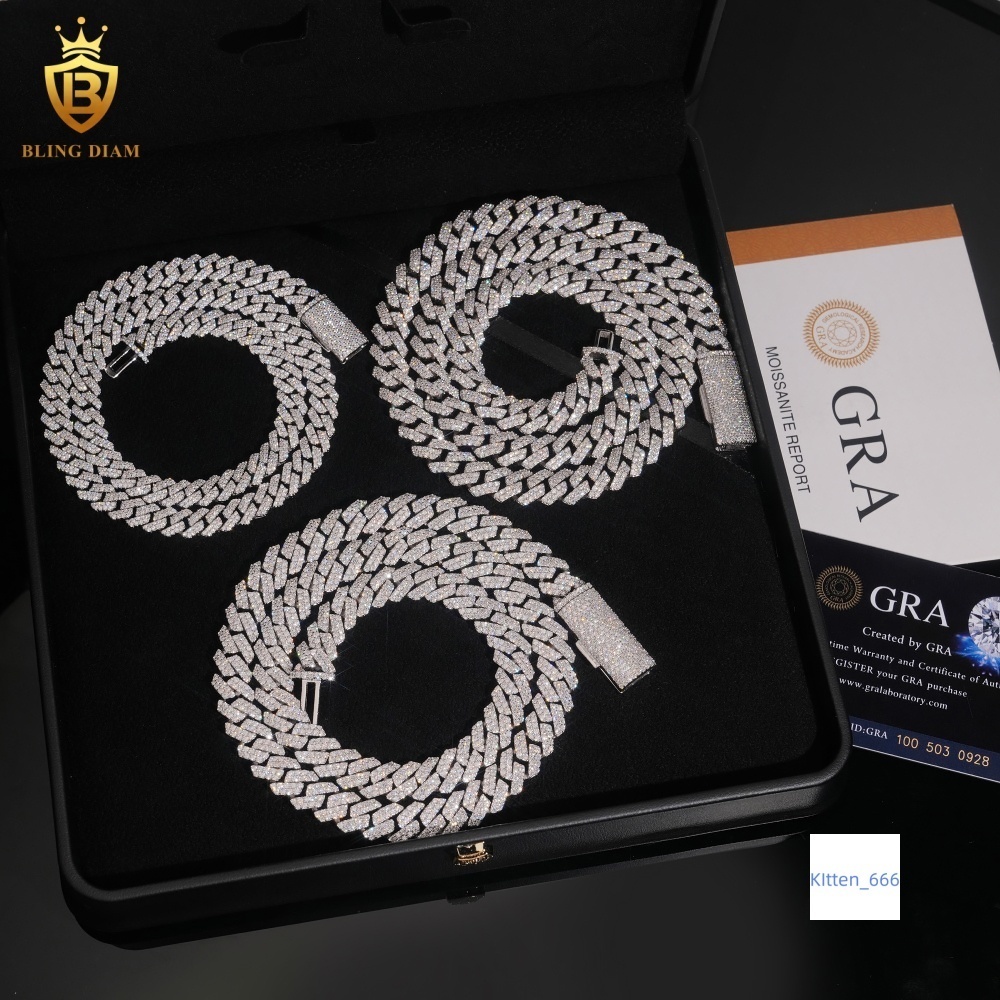 Factory Wholesale 8mm 10mm 925 Sterling Silver Lab Created Moissanite Necklace Ice Out Cubans Link Chain Rapper Necklace