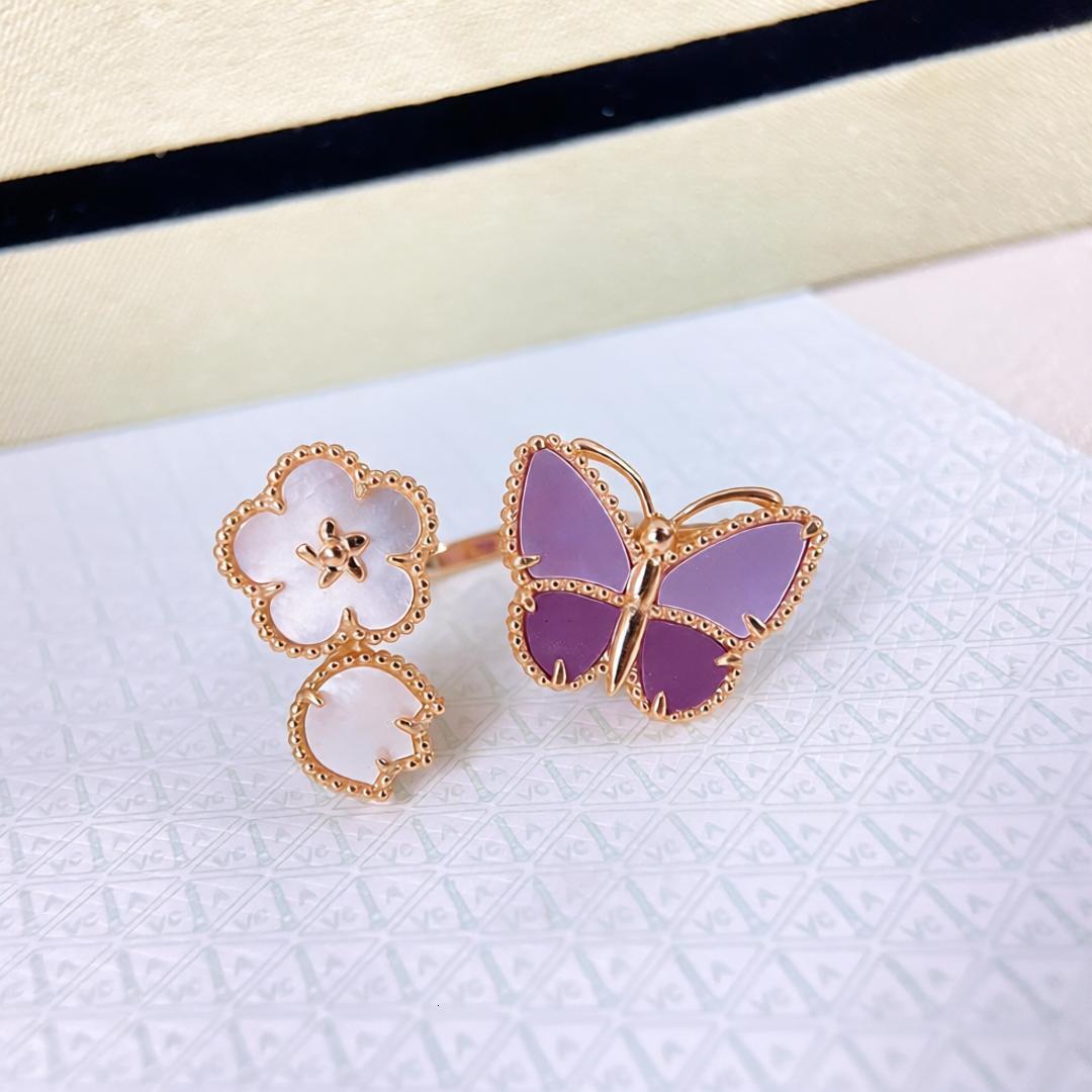 Designer Jewelry vanly cliff rings V Lucky Butterfly Four-Leaf Clover Open Ring Niche Product Thickly Plated With 18K Gold