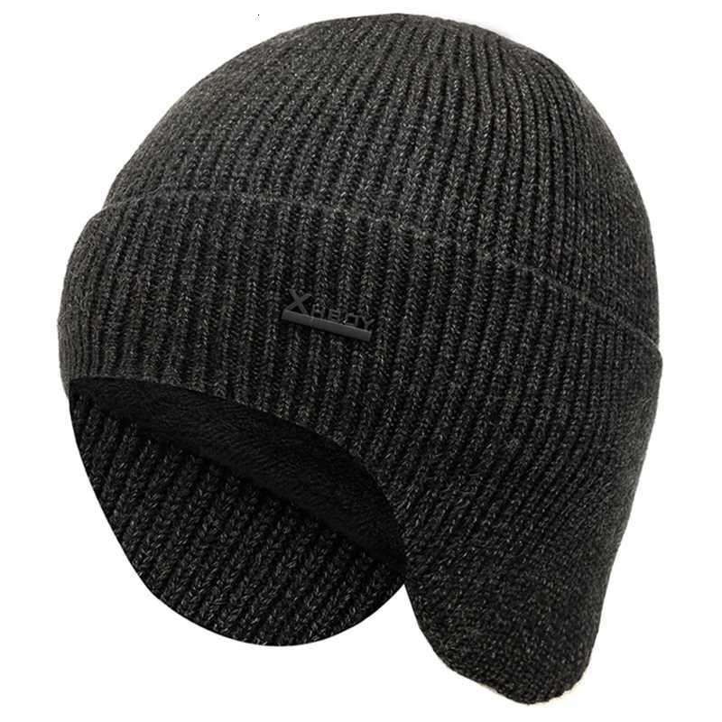 Beanie/Skull Caps New Men Winter Hat Add Fleece Warm Earflap Cap Stylish Soft Beanie Hat For Male Outdoor Thicken Ski Sports Knitted Hat Q261017