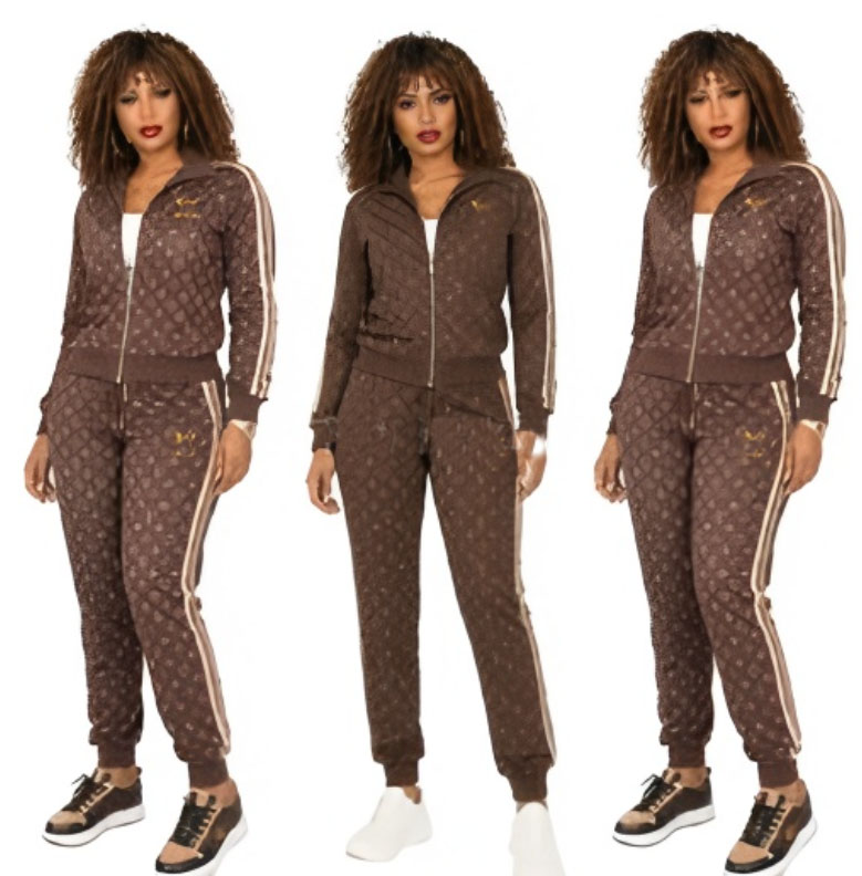 Casual Splicing Tracksuits Women's Ribbed Stand up Collar Zipper Jacket Leg Pants Loose Two Piece Set Sportswear