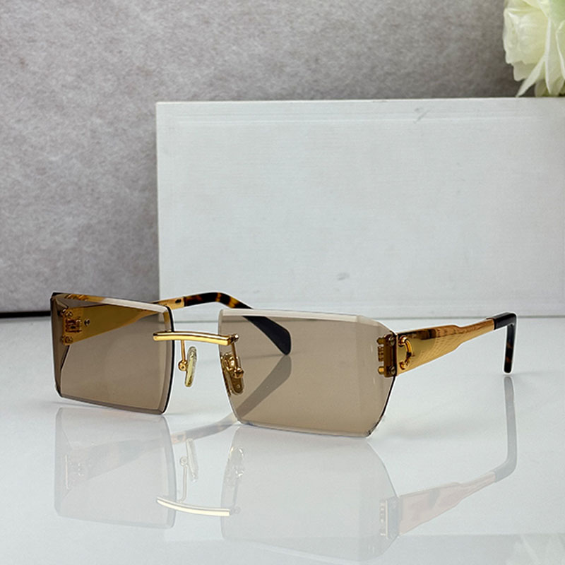 Luxury designer brand womens sunglasses frameless rectangular gray brown lenses personalized metal C tortoiseshell leg Sunglasses CL42134U casual tr