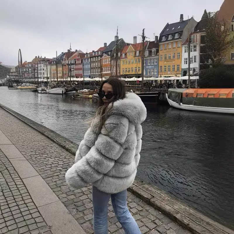 Rabbit Women Fur Coats Hooded Fur Jackets Solid Long Open Thick Warm Fur Loose Casual 2025 Autumn Winter S261016JGWX
