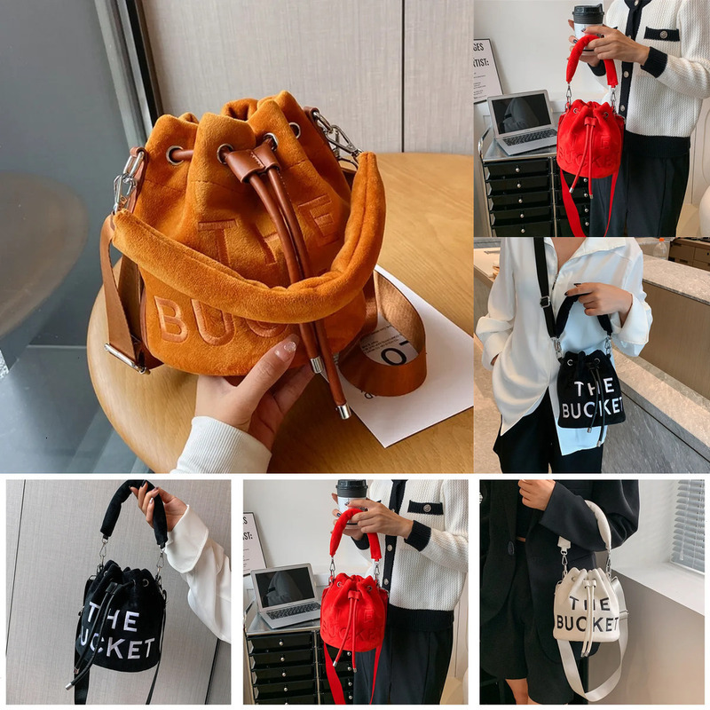 New Fashion Women's Bucket Trend Brand Personality Plush Shoulder High end Elegant Crossbody Bag Designer Luxury Handbag de