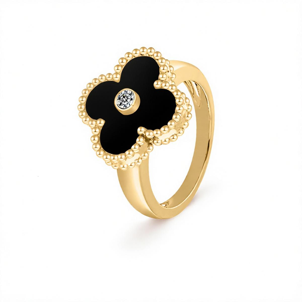 Designer Jewelry vanly cliff rings Four-Leaf Ring V-Shaped Natural Mother-Of-Pearl Diamond Accents Laser-Engraved Adjustable Opening Three-Leaf Clov