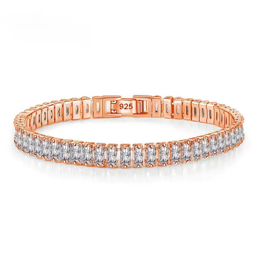 Women Luxury Stackable Tennis Bracelet, Baguette Cut VVS Moissanite S925 Sterling Silver Bracelet Party Gift