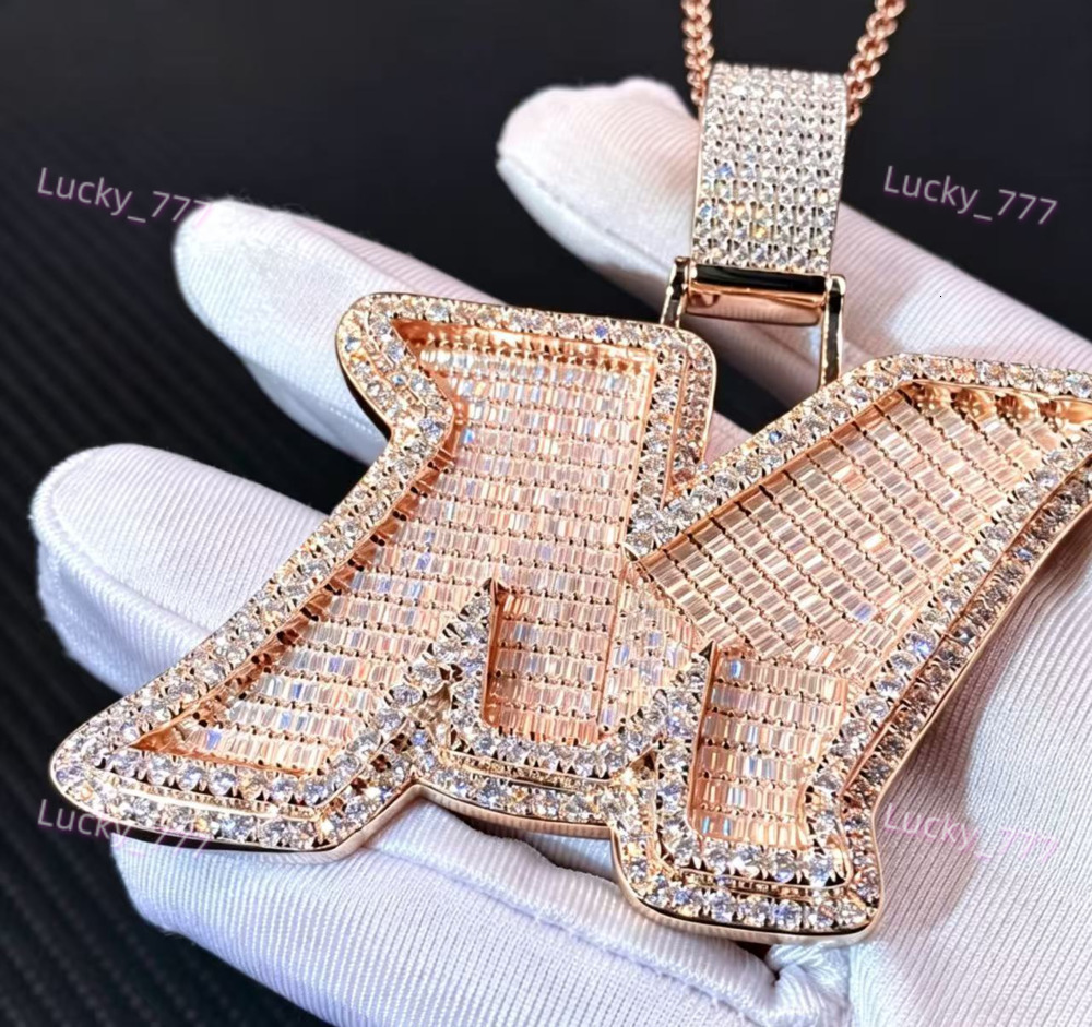 Custom Iced Out Rose Gold Letter 925 Silver Baguette Initial VVS Moissanite Diamond Pendant Link Chain Hip Hop Fine Jewelry pol