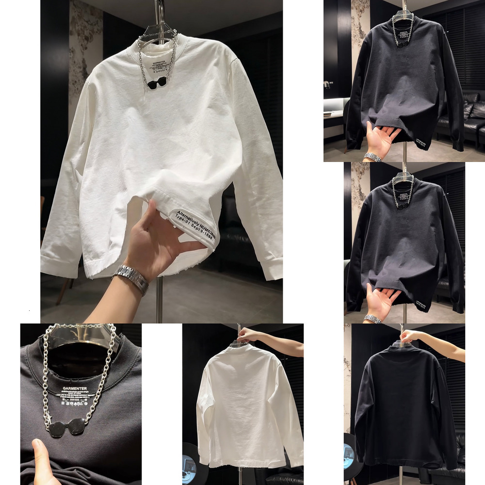 2026 Spring Long-Sleeve Letter Print Crew Neck Distressed Sweatshirt Korean Style Trendy Versatile Men's Casual Base Shirt