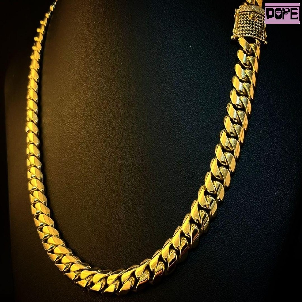 Cuban Chain Necklace Customized Moissanite Lock Real 18k Gold Plated 925 Silver Plain Cuban Link Chain