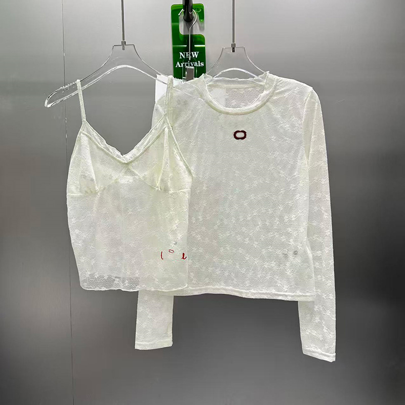 Sexy Slim Lace Base Shirt Designer Tank Tops Women Embroidered Long Sleeved Pullover Brand Street Trendy Versatile Knitwear