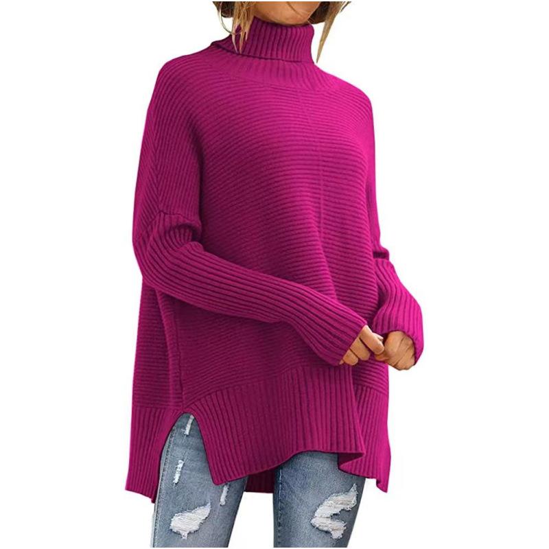 Designer Women's Turtleneck Sweater Batwing Long Sleeve Pullover Knit Top Casual Solid Fall Winter Elegant