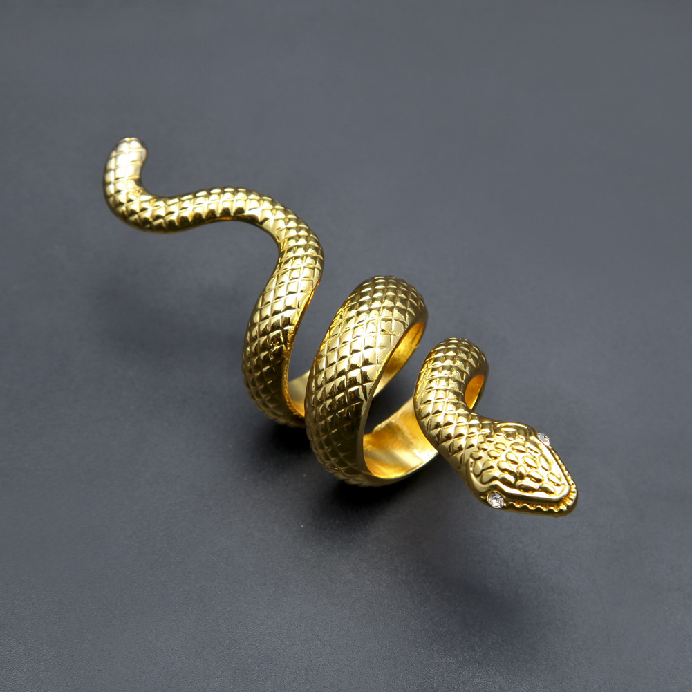 Real 18K 14K 10K Source New Hot-Selling Unisex Trendy Snake-Shaped Alloy Out D VVS Diamond Hip-Hop Luxury Iced Punk Exaggerated Ring Jewelry Luxury