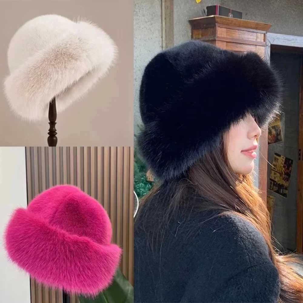 Beanie/Skull Caps Women's Warm Winter Hat Fluffy Fur Bucket Hat for Women Plush Fisherman Hat Thicken Cold Snowy Day Panama Cap Earflap Hat Q26
