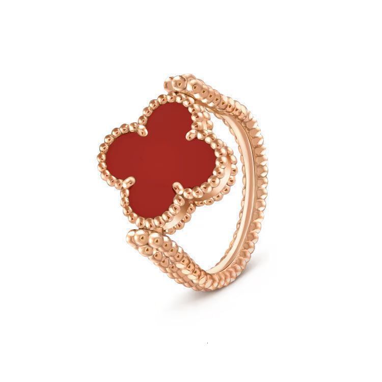 designer ring for women Exquisitely Crafted V-Shaped Lucky Four-Leaf Clover Series 18K Gold Ring Women Fully Encrusted With Diamonds White Shell van