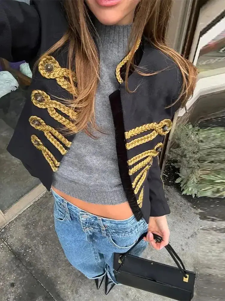 Women Short Jacket High Street Womens Jacket O Neck Full casual Sleeve Single Breasted Female Napoleon Jackets Spring Fashion Chic Lady Outwear Ladi