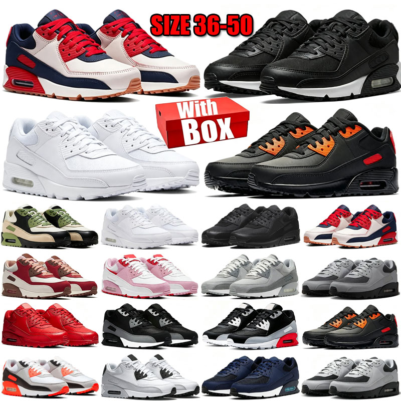Big size Eur 36-50 90 90s shoe men women Cushion Sports 90 Sneakers chaussure Classic Retro Trainers University Red Triple Black White sneakers Grey