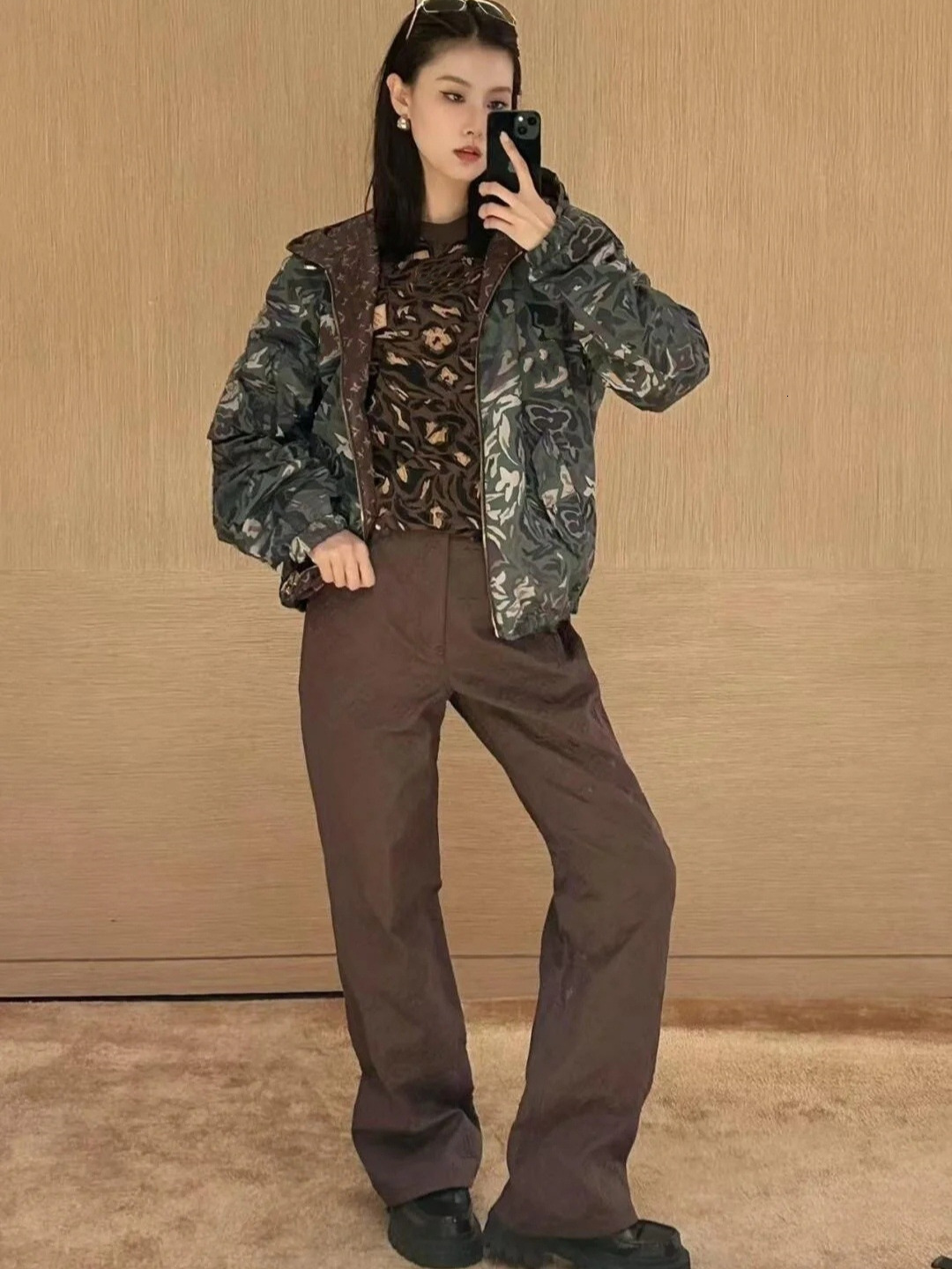 Shenzhen Nanyou designer luxury High-End Women's Clothing Lujia Camouflage Reversible Hoodie Trench Coat Jacket for Men and Women Light Luxury