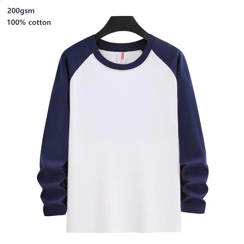 Pure Cotton Y2k Men's T Shirt Long Sleeve Spring and Autumn Sweatshirt Solid Round Neck Tees for Men Women Raglan Casual Tshirt 261017