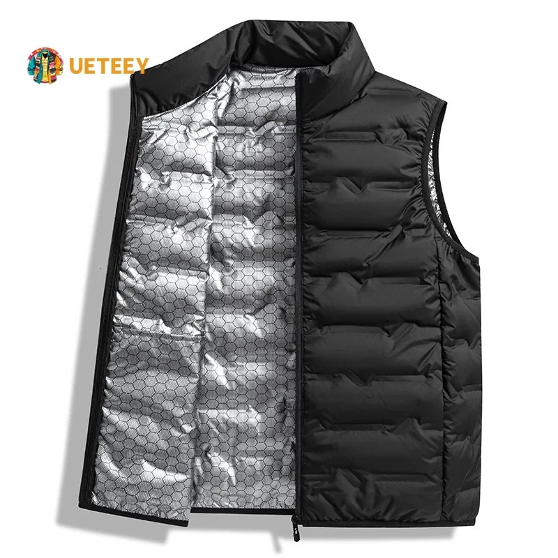 Winter White Down Vests Men Graphene Selfheating Windproof Pleated Vest Man Stand Collar Casual Warm Down Waistcoats Male 261019