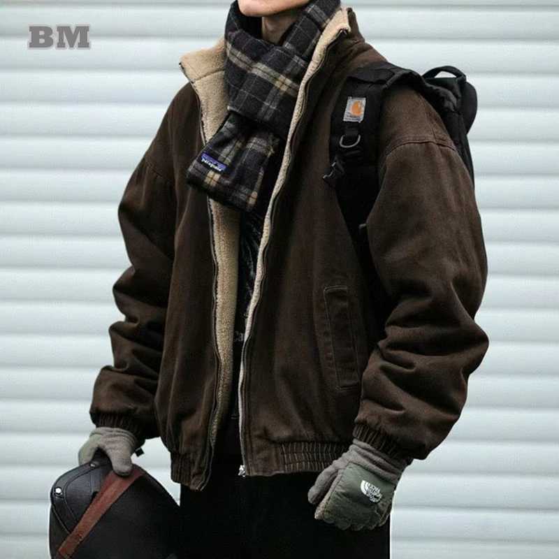 Japanese Vintage Polar Fleece Jacket Men Winter High Quality Thick Jacket Korean Streetwear Loose Couple Trendy Warm Coat Male T261019