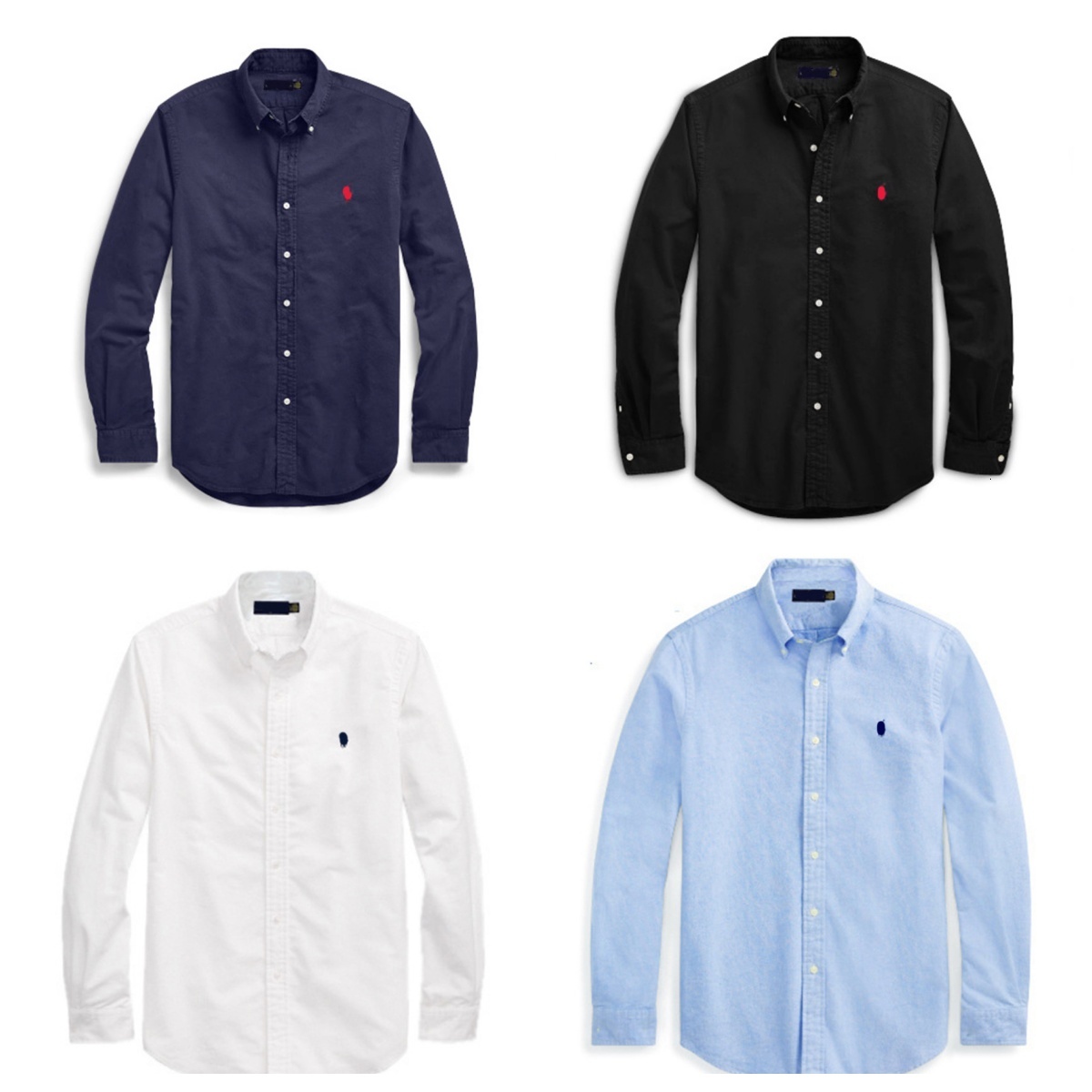 Cross border foreign trade Paul classic pony logo embroidered Oxford fabric solid color men's pure cotton long sleeve shirt jacket top a9