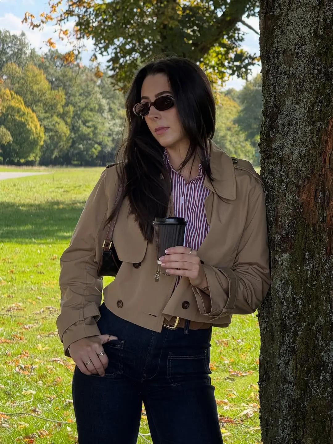 Autumn Women Solid Cropped Trench Coat Vintage Double Breasted Long Sleeve Short Jacket Lapel Collar Windbreaker 260922
