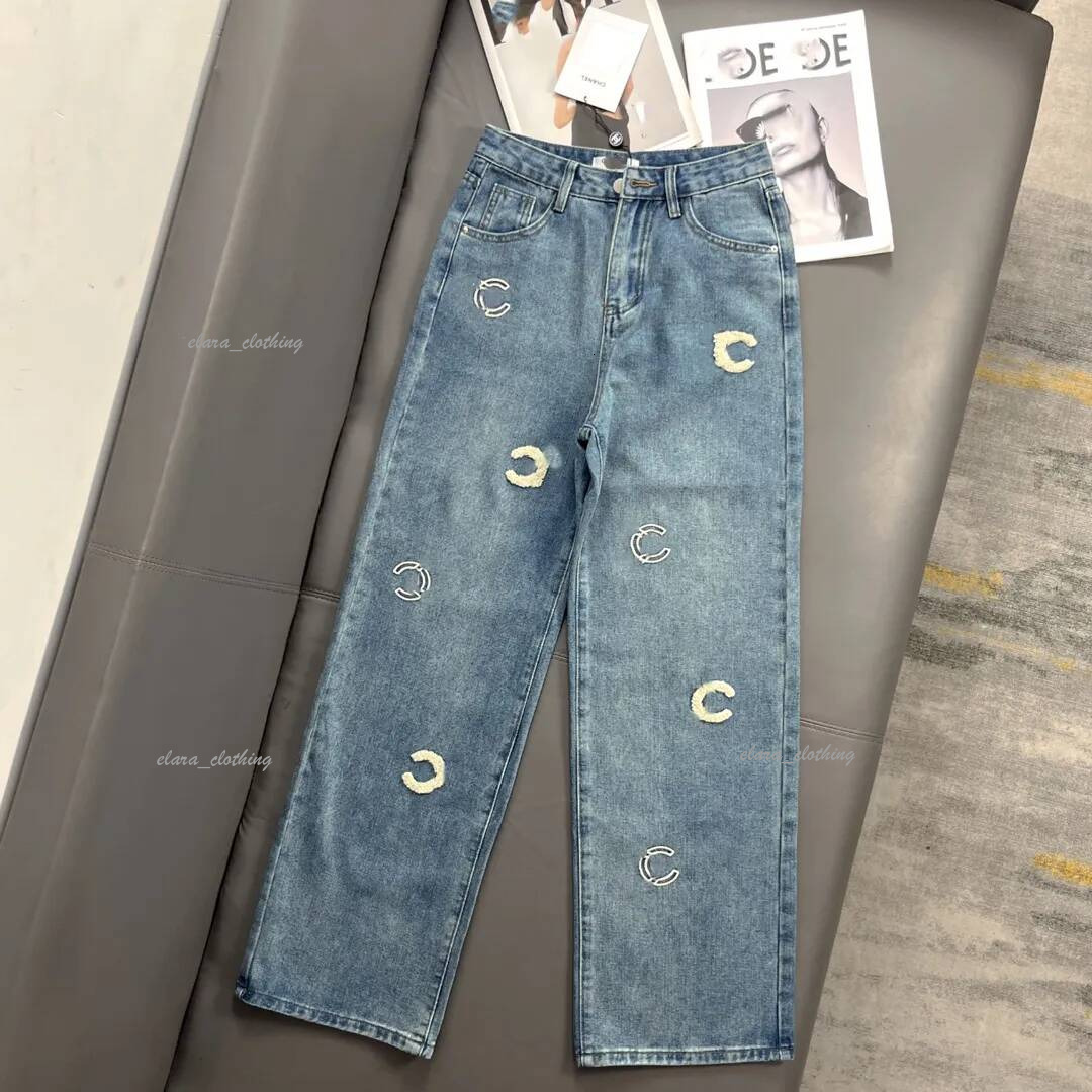 Luxury Vintage Wide Leg Pants Embroidery Pattern High Waist Straight Fit Women Daily Outing Washed Denim Jeans be