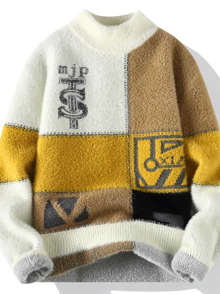 New 2024 Winter Autumn and Fashion Trend Printed Sweater Men's Casual Relaxed Comfortable Plus Flce Thick Warm Sweater M-3XL M261016