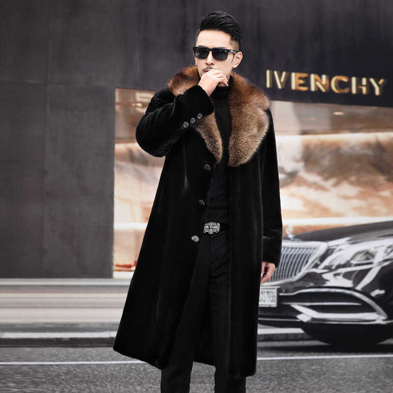 Men's Hooded Coat, New Winter Model, Mid-Length, Warm Faux Mink Fur Jacket, Casual Style