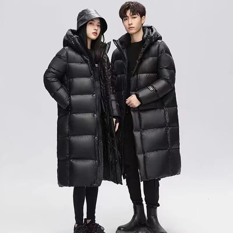 Unisex Couple White Duck Down Jacket 2026 Winter New Knee Length Loose Extra Thick Black Gold Puffer Coat Windproof Outerwear For Men And Women Dail