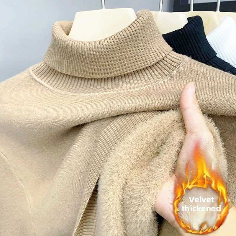 Velvet Winter Plus Sweater Men's Thickened Lapel Neck Knitted Sweaters Solid Color Thick Bottom Casual Warm Pullover L-5XL M261016