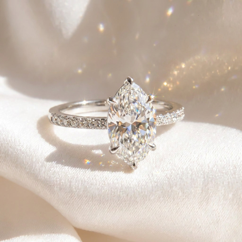 Popular Marquise Cut CVD Lab Made Diamond Ring IGI Certified 14K White Gold Engagement Ring Pave Bridal Fine Women Jewelry