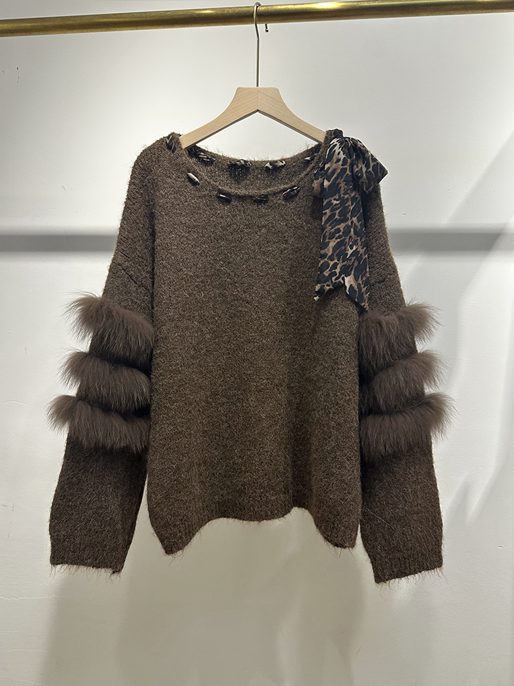 Women Autumn Spring Fashion Sweater Coat Fox Knitted Pullover Real Fur Loose Full Sleeves Female Coats Diaoyuelang