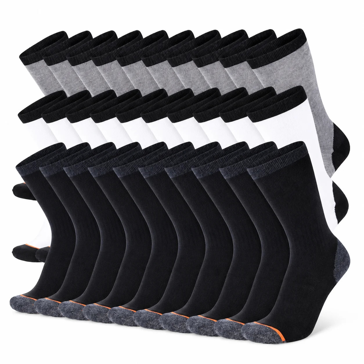 30 Pairs Unisex Cotton Crew Socks for Men Women Breathable Long Casual Socks Black White Gray Assorted Colors Multipack Daily Wear Socks 261019