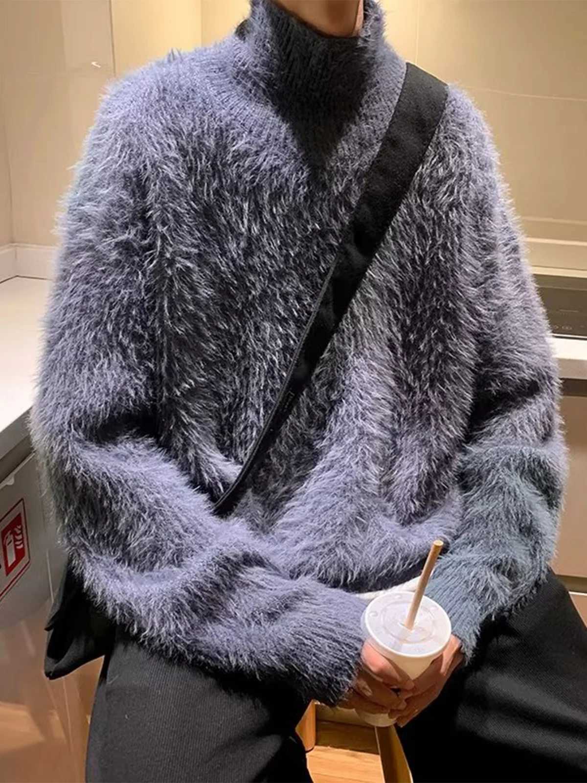 Sweaters Men Korean Thicken Turtleneck Warm Knitting Autumn Winter Loose Casual Long Slve Pullovers Flce Strtwear D84 M261016