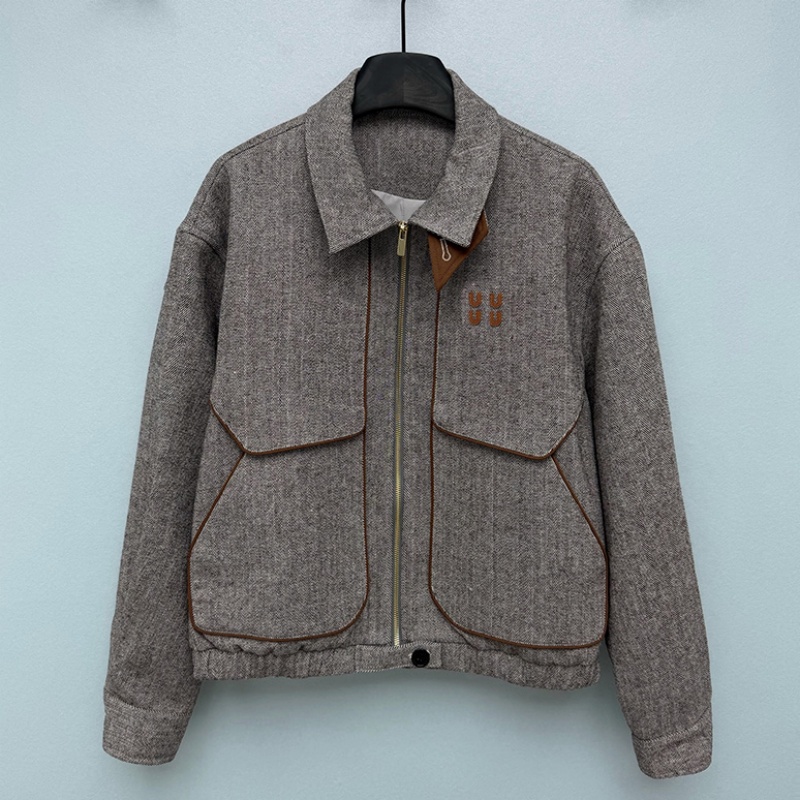 Women Cropped Tweed Jacket Designer Letter Embroidered Long Sleeve Zipper Coat Spring Autumn Office OL Outerwear