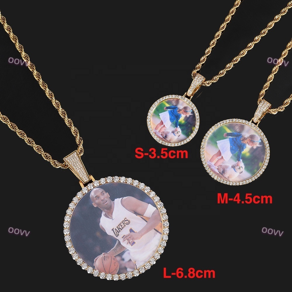 Large Round Medallion Photo Pendant Necklace Custom Picture Charms Necklace Memory Gift Iced Out Fashion Jewelry