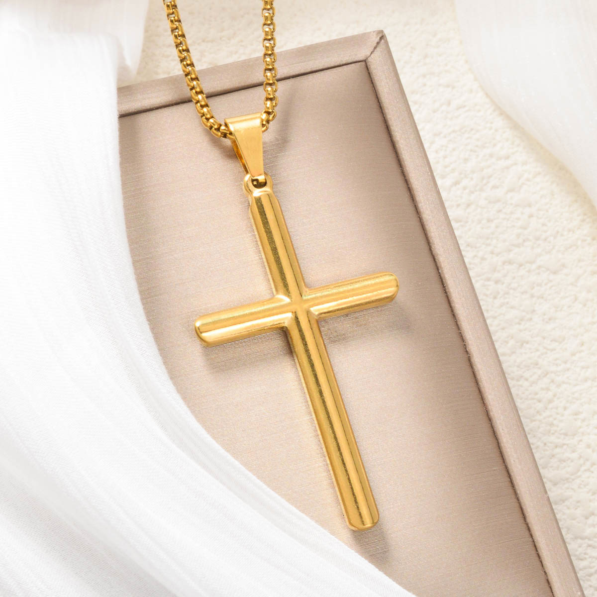 Foreign trade European and American light luxury niche smooth surface cross pendant hip-hop cool neutral style unisex accessories