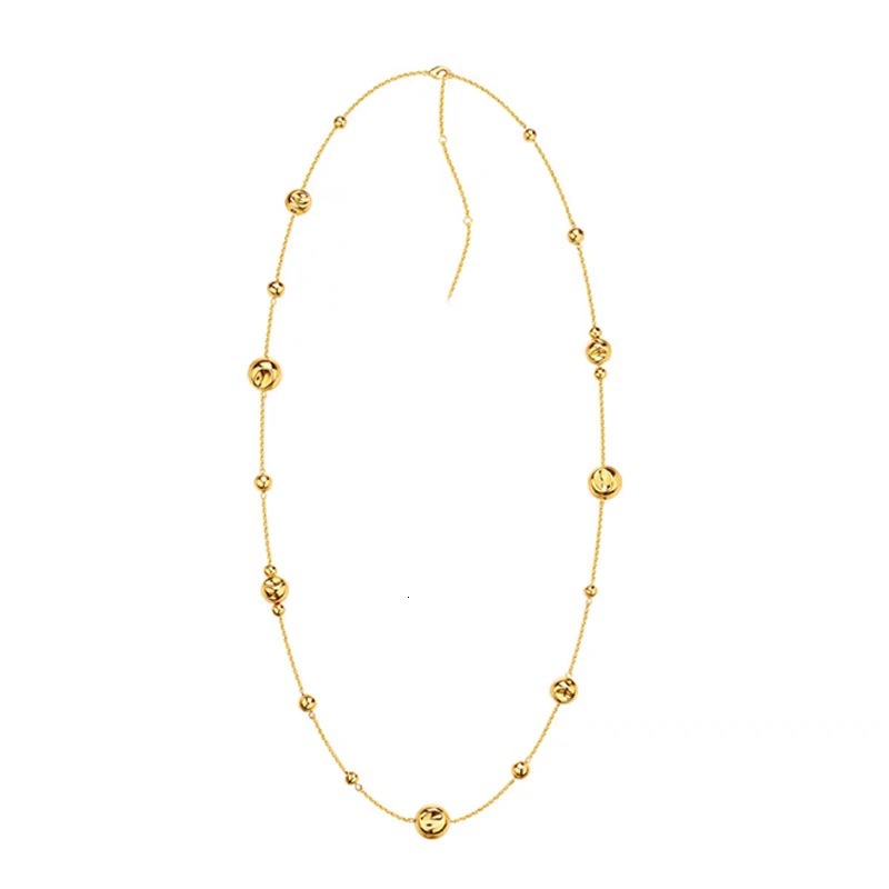 niche design irregular concave gold ball long for women, light luxury open-ended layered chain sweater necklace