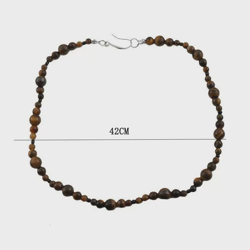 Melard wood grain tiger's eye stone necklace, vintage, light luxury, high-end, 2026 new autumn/winter patchwork beaded sweater chain