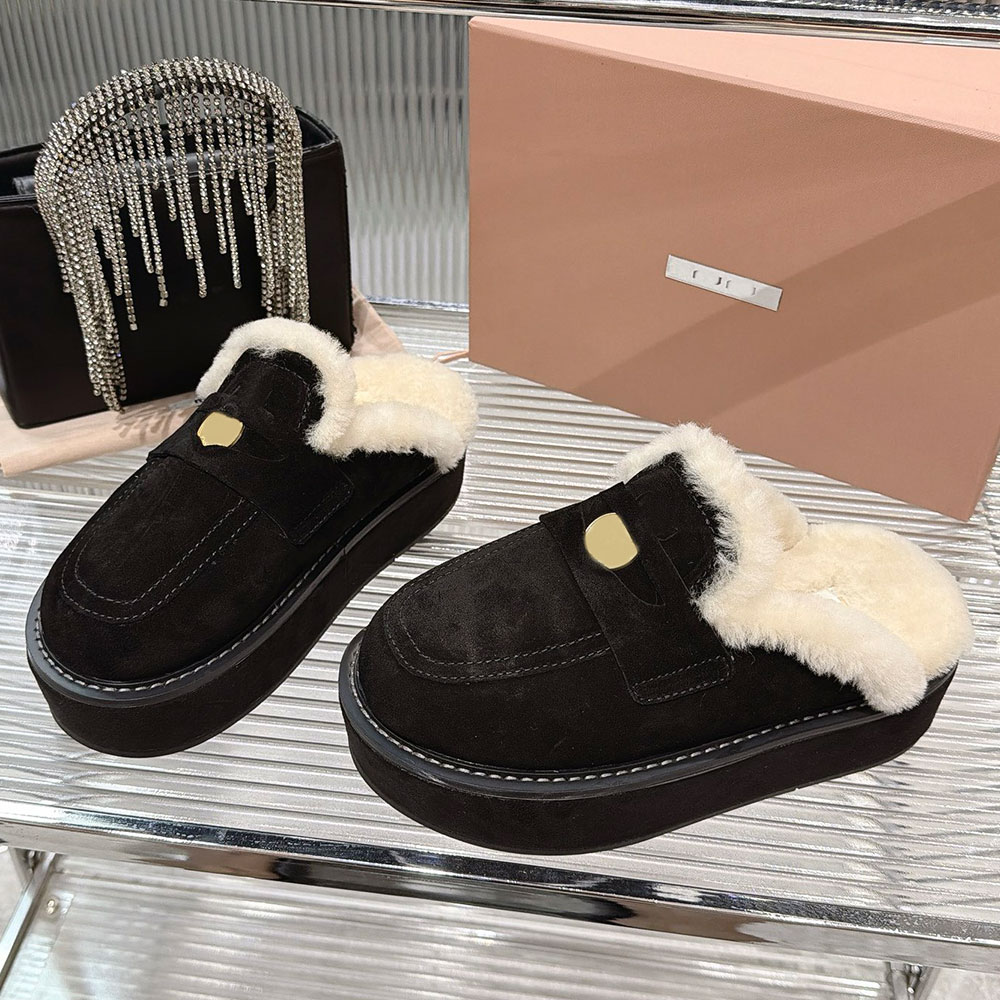 Suede And Shearling Mules Luxury Designer Mule 5R763E Womens Screen Printed Logo Mule Warm Comfort Fashion Brand Autumn Winter Mule Anti Slip Rubber