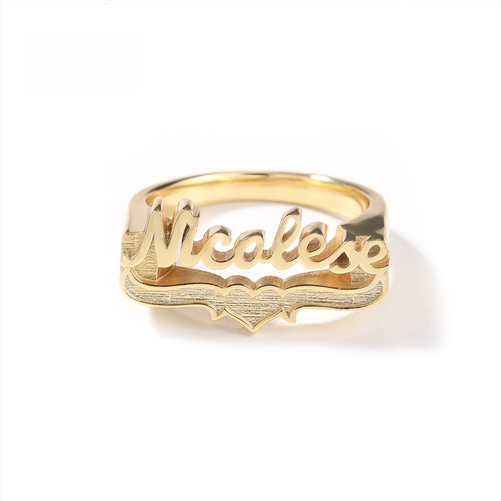Hip-Hop Smooth Ribbon Heart Vacuum Plating Couple DIY Letter Pair Ring Luxury Iced Out D VVS Diamond Luxury Iced