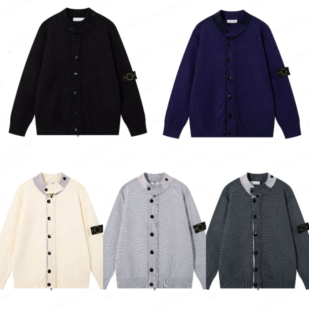 Mens pull stoneey islan Stand Collar Knit Cardigan men Long Sleeve Sweater Jacket With Brand Logo Arm design Casual Warm Thick Knitted Coat Streetwe
